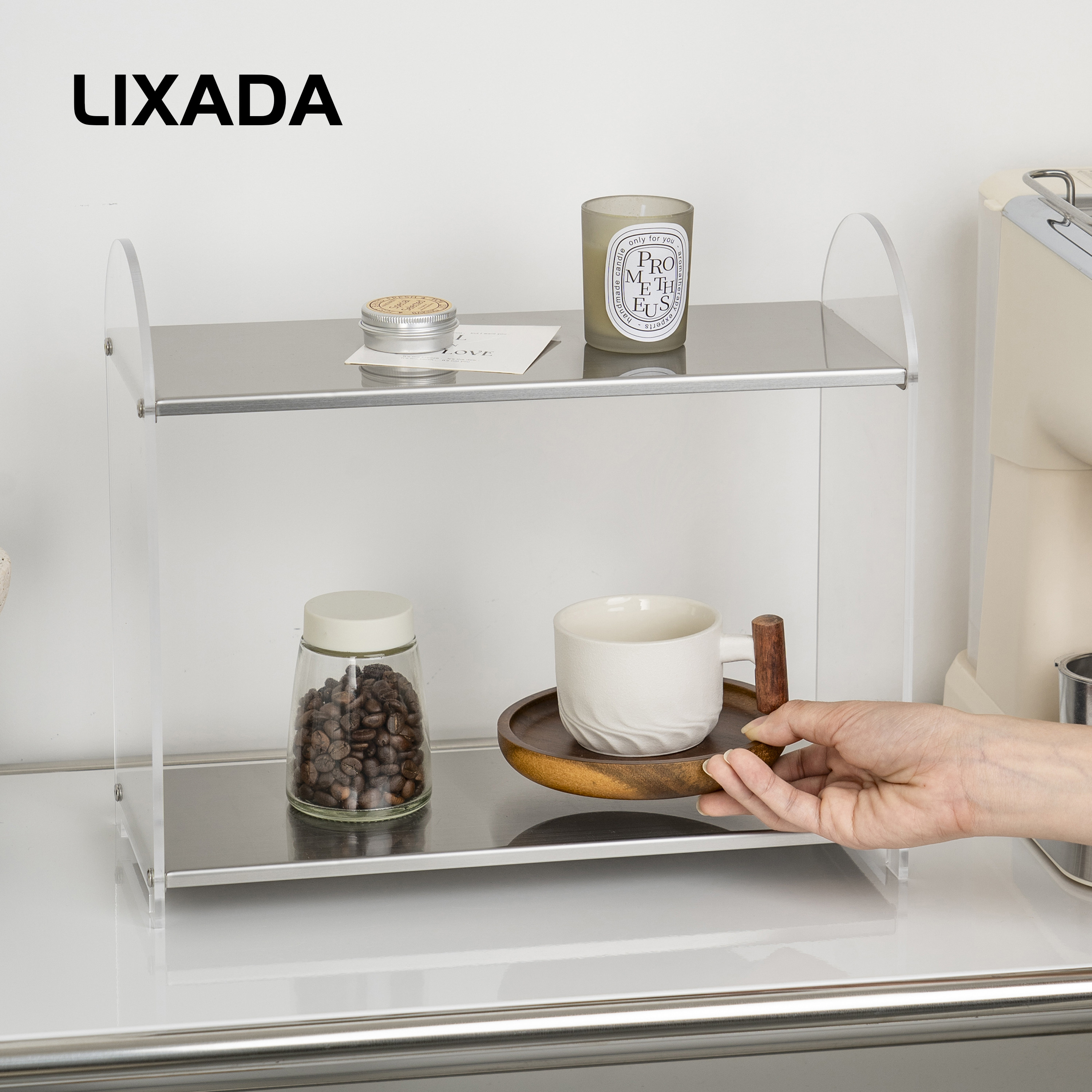 LIXADA不锈钢压克力双层置物架桌面收纳层架厨房整理架多功能置物