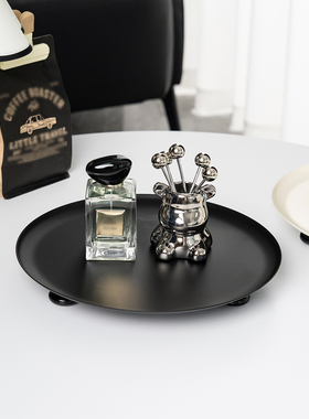 LIXADA轻奢香薰托盘圆形收纳盘桌面装饰置物盘木脚茶盘客厅展示架