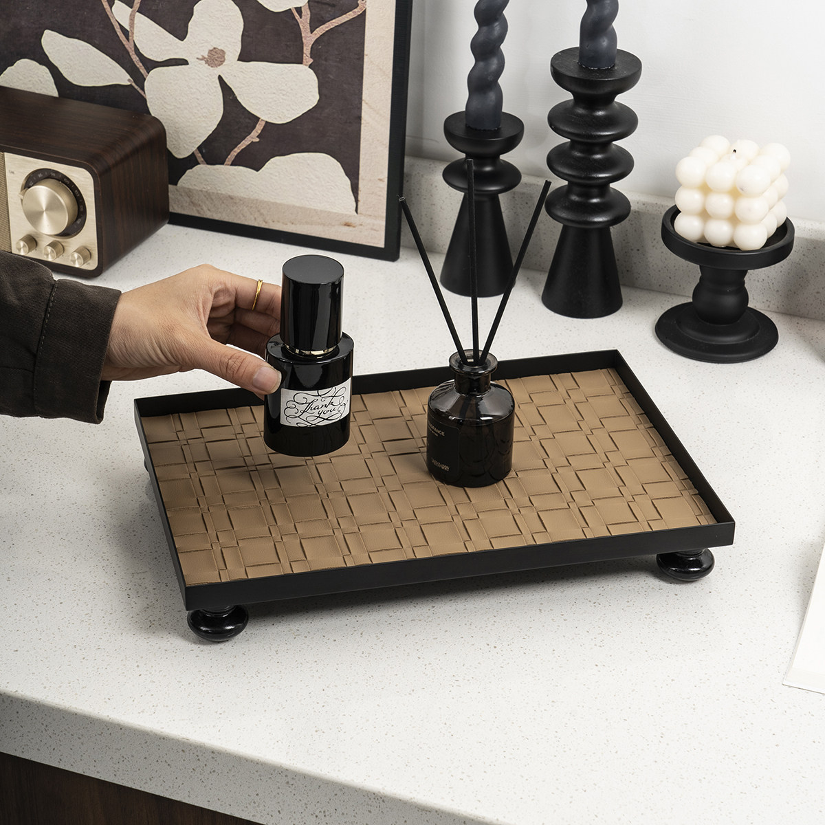 LIXADA轻奢收纳盘木脚托盘香薰摆件化妆品首饰收纳玄关置物盘整理,收纳整理,收纳盘,淘宝优惠券,粉丝福利购,淘宝优惠卷