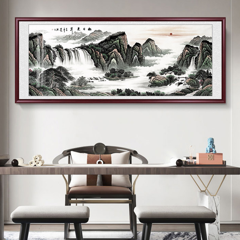 纯手绘牡丹国画鸿运当头山水画客厅装饰画办公室大气挂画横幅壁画