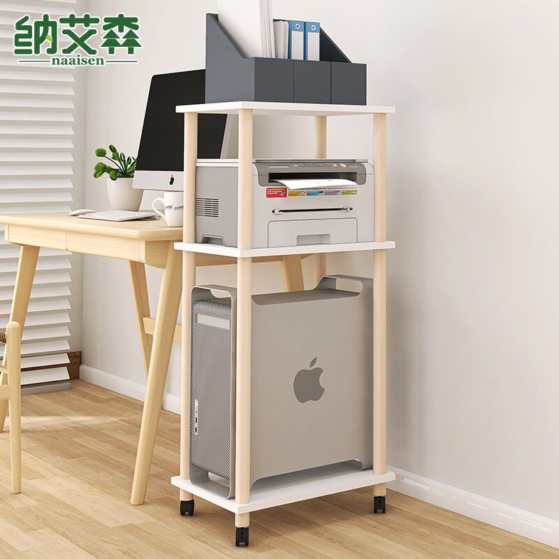 打印机置物架落地可移动电脑主机一体托架实木多层收纳架子多功能