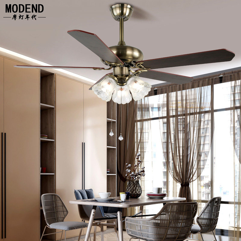 美式风扇吊灯餐厅吊顶一体家用卧室店面古铜色遥控高档复古电扇灯
