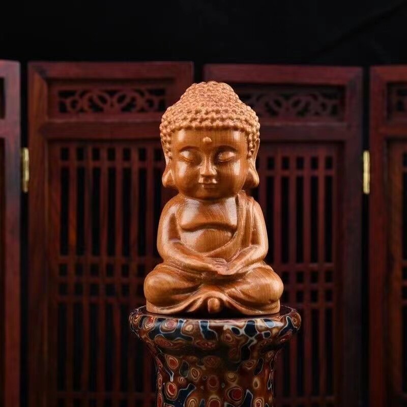 老挝黄花梨木雕手把件小如来佛手工实木雕刻寿星核桃摆件工艺礼品