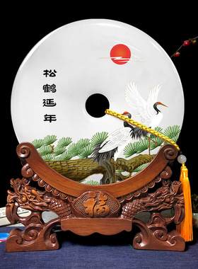 松鹤延年天然玉石摆件祝寿礼物老人实用大寿礼品送父亲寿山石装饰
