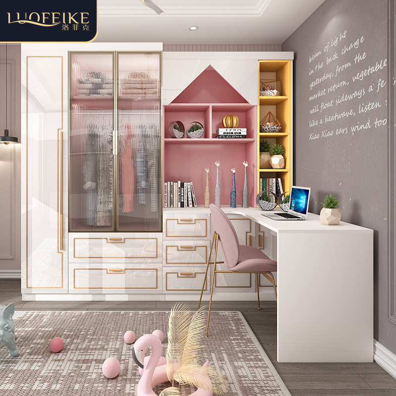 粉色实木转角书桌书架组合卧室电脑桌家用简约学生书柜一体学习桌,住宅家具,书桌,淘宝优惠券,粉丝福利购,淘宝优惠卷