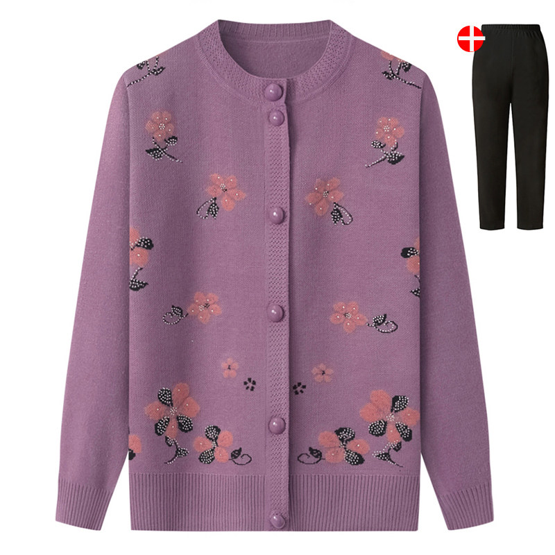 奶奶装中老年人毛衣女加绒加厚妈妈装春秋针织衫开衫老人秋冬外套