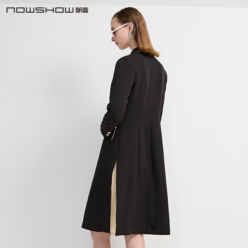 NOWSHOW朗香黑色拼米色西装式外套213113