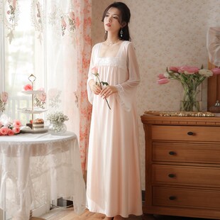 夏季女款古装宫廷睡裙女纯棉汉服性感睡袍复古长袖古风国风睡衣春