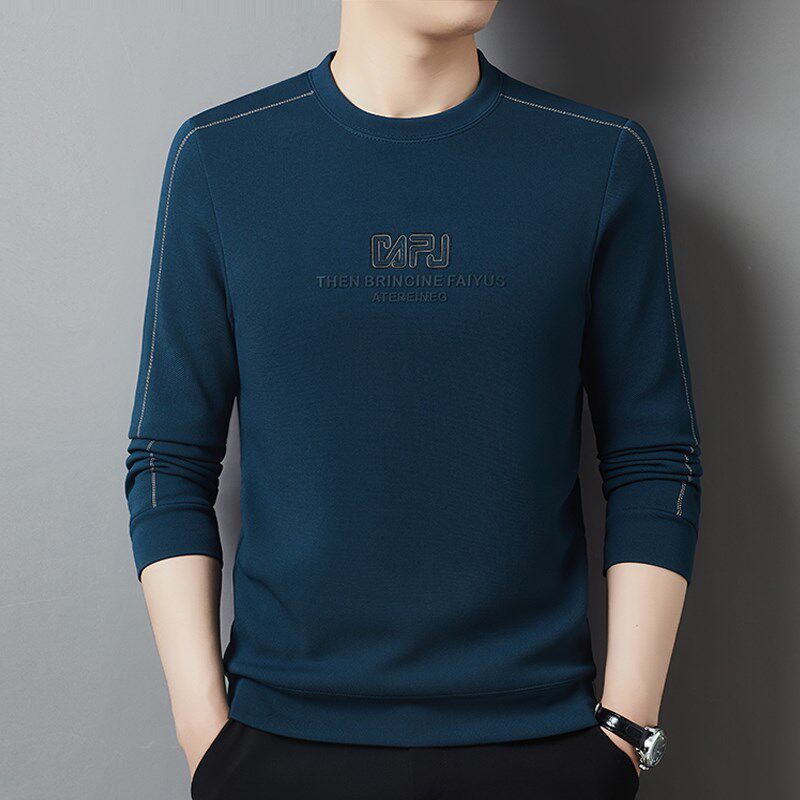 男士t恤长袖红色本命年加绒卫衣宽松秋冬装爸爸保暖上衣服打底衫T