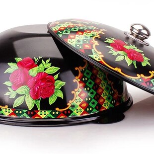 新疆抓饭锅铸铁锅炖羊肉牛肉锅汤锅蒸锅新疆花锅家用炒菜锅不粘锅