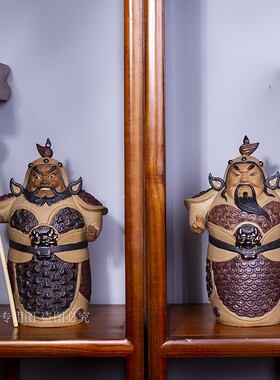 新款石湾公仔 手工陶瓷雕塑摆件工艺品家居饰品礼品 哼哈二将门神