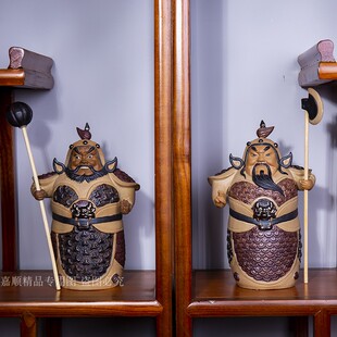 新款石湾公仔 手工陶瓷雕塑摆件工艺品家居饰品礼品 哼哈二将门神