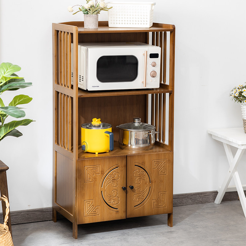 厨房置物架落地多层微波炉架家用电器烤箱柜锅具餐边柜实木收纳柜