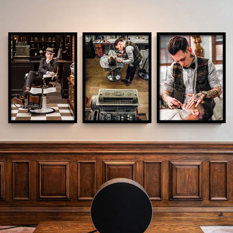 男士油头馆发型图片挂画理发店发廊装饰画美发店海报相框墙面壁画
