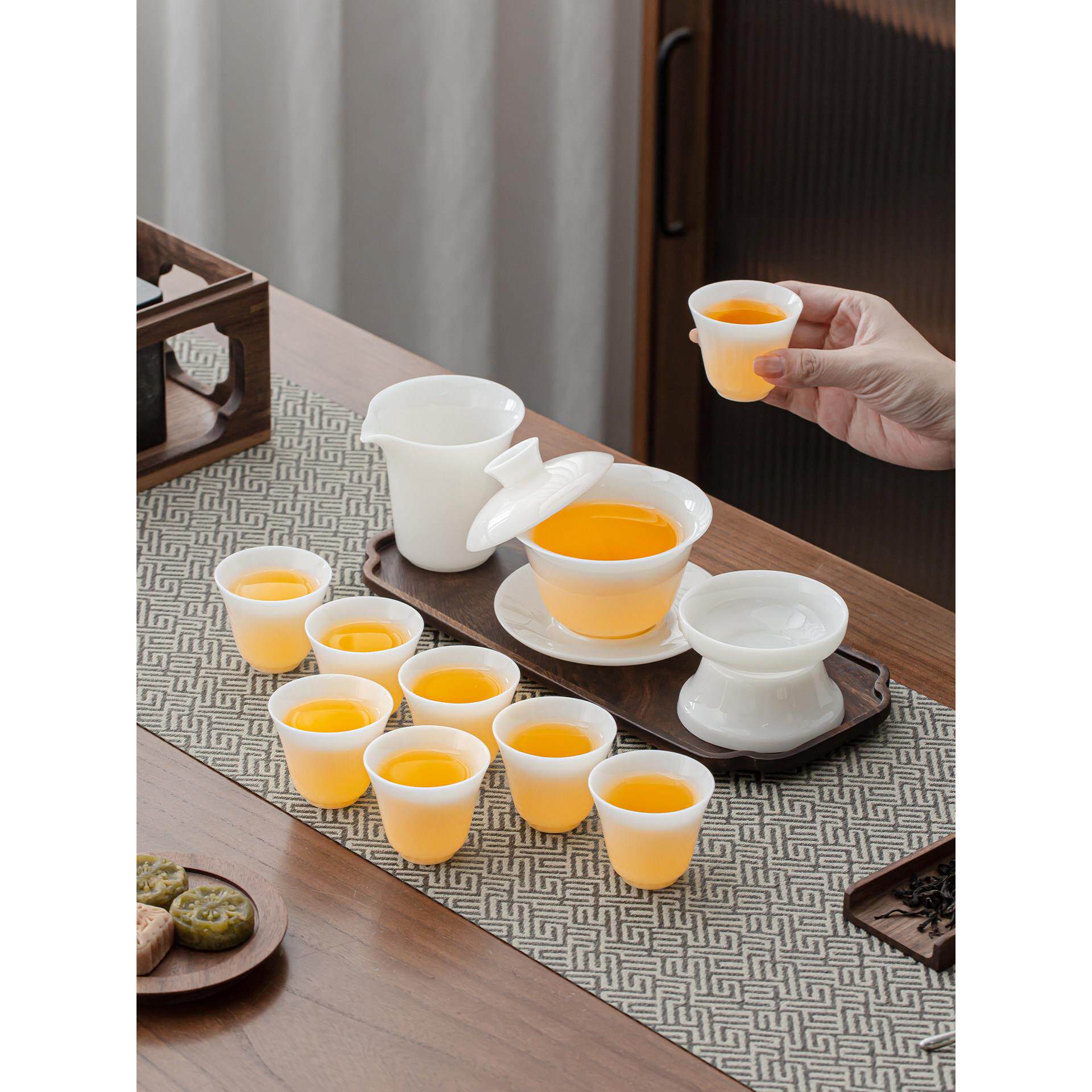 德化冰种璞玉白瓷功夫茶具套装盖碗茶杯家用办公泡茶2025新款高档