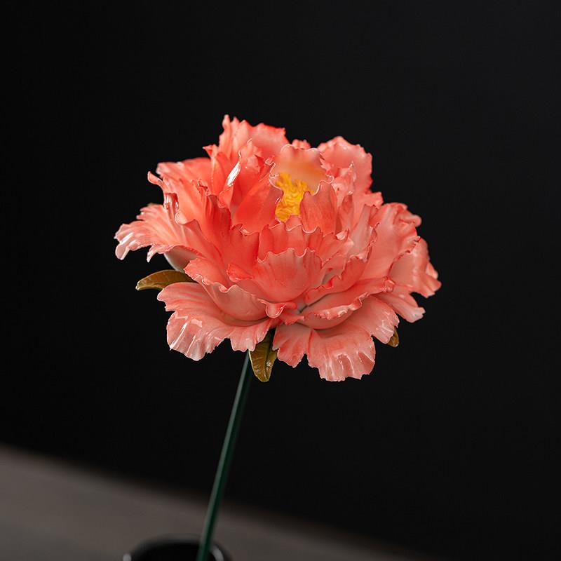 景德镇陶瓷手工捏花牡丹仿真花中式装饰客厅餐厅桌面花束摆件瓷花