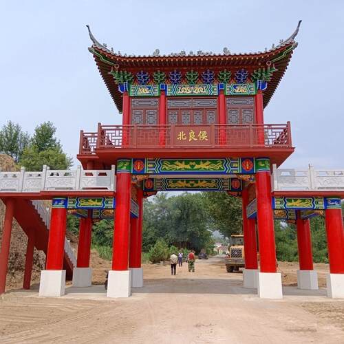 水泥牌坊牌楼村口三门仿古门楼一整套景区中式复古门头招牌屋檐