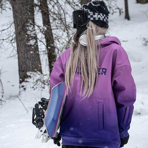 雪否 渐变色单板滑雪防水over size宽松加绒透气男女室内滑雪卫衣