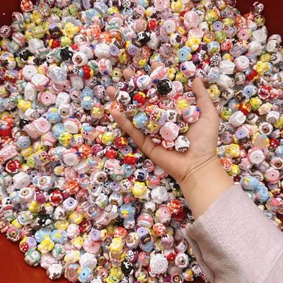 手绘珠子亚克力材料散珠串珠手机链手链可爱饰品随机发100颗