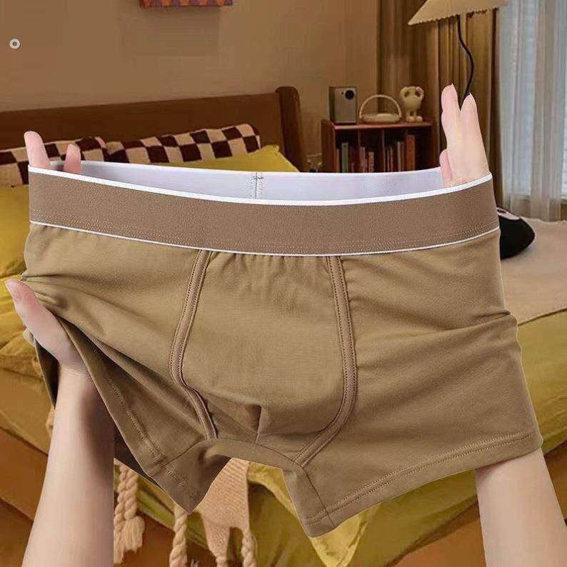 高档中腰男士内裤宽松不卡裆大码高颜值简约纯色平角裤衩舒适透气