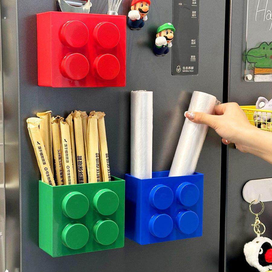 积木磁吸收纳盒冰箱贴装饰保鲜膜吸管置物架磁铁磁贴侧白板笔筒小