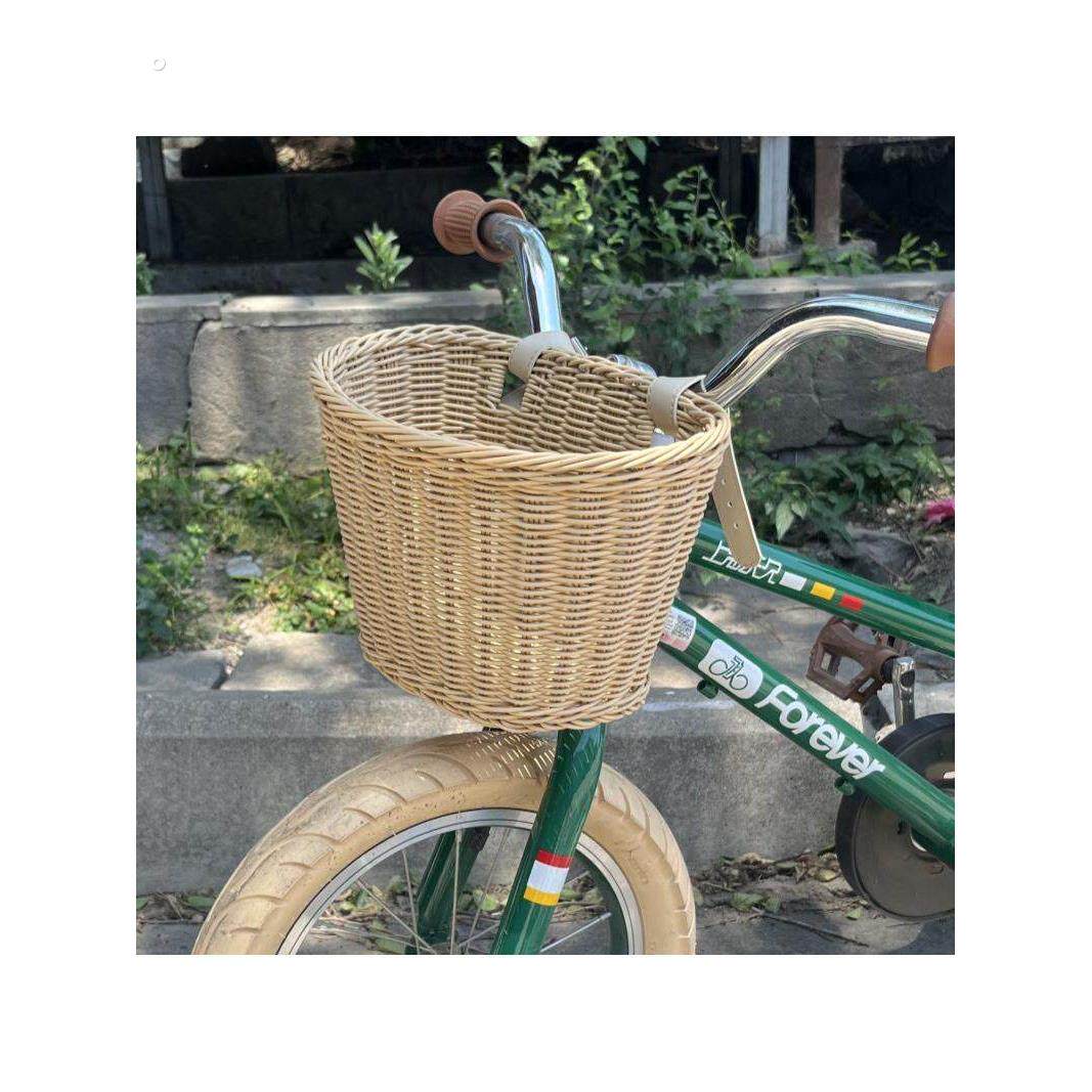 儿童自行车车篮复古仿藤编车筐平衡车编织前篮筐溜娃前车篮子配件
