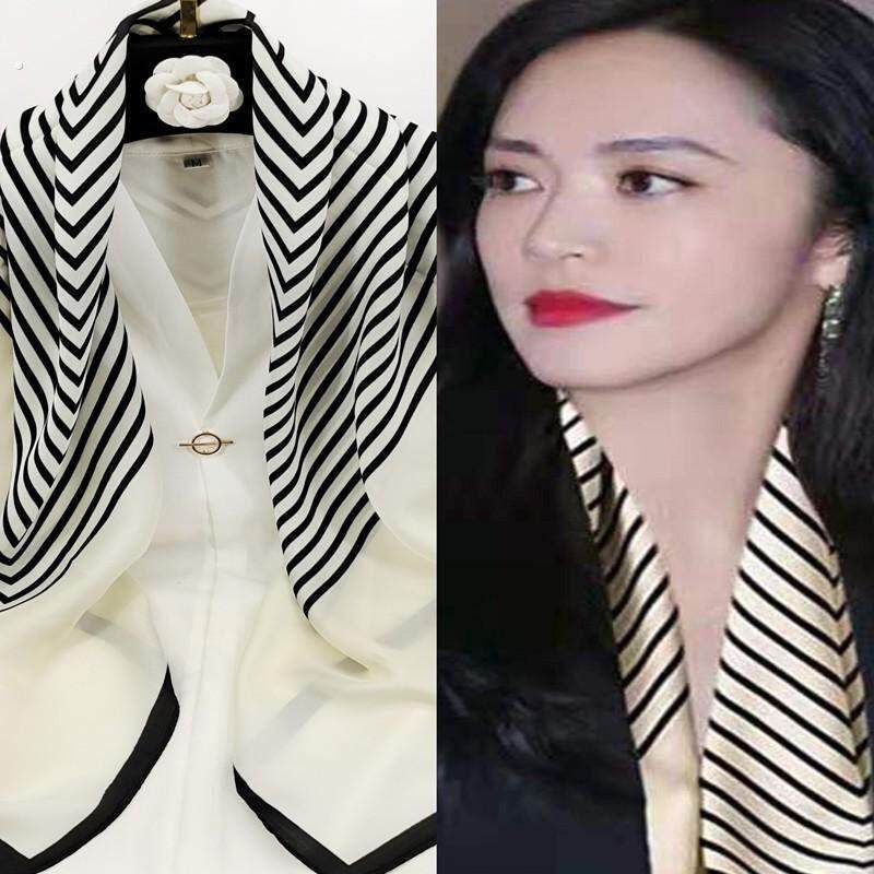 百搭高级感新款红色拼接丽锦缎丝巾方巾职业小领巾+系法教程