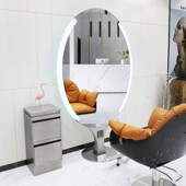 新款 理发店网红美发店镜台单双面发廊专用简约带灯靠墙剪发镜子