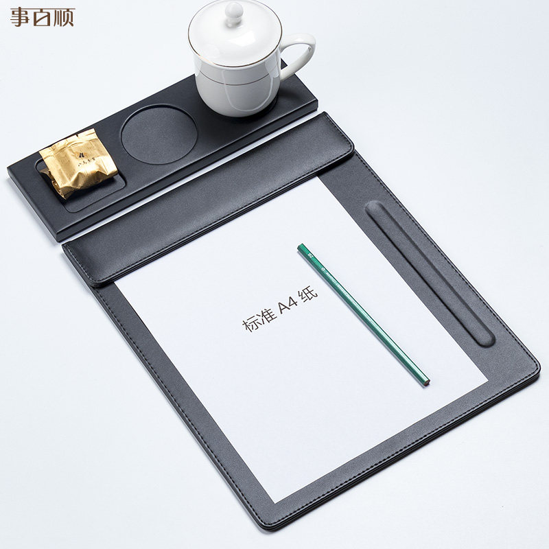 事百顺 A4会议夹垫板皮质 商务办公用品酒店会议室水杯垫书写板夹