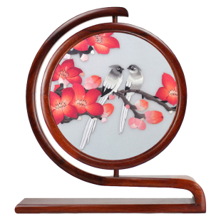 广绣粤绣双面绣摆件小屏风手工刺绣台屏广东工艺品木棉花会议礼品