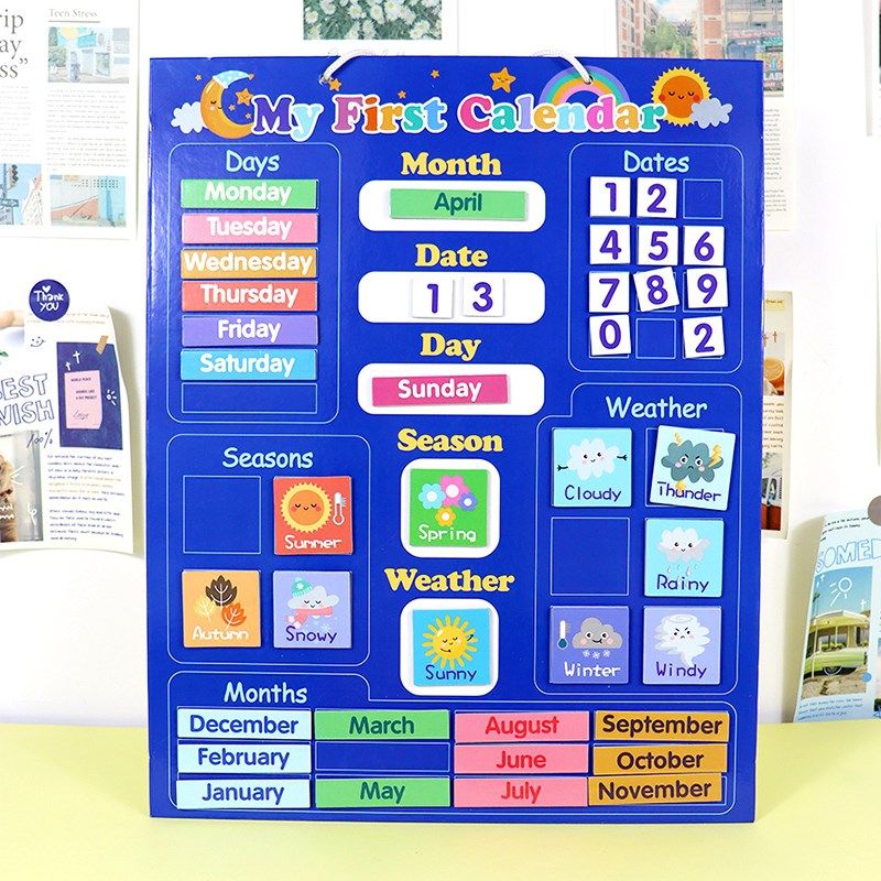 天气日历认知英语挂图磁性课堂儿童早教无声教具挂墙互动单词启蒙
