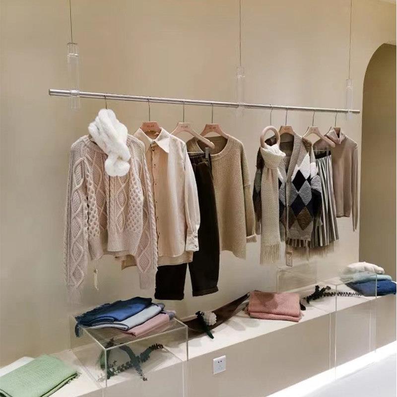 2023新款服装店展示架不锈钢压克力吊架男女装店货架陈列悬挂衣架