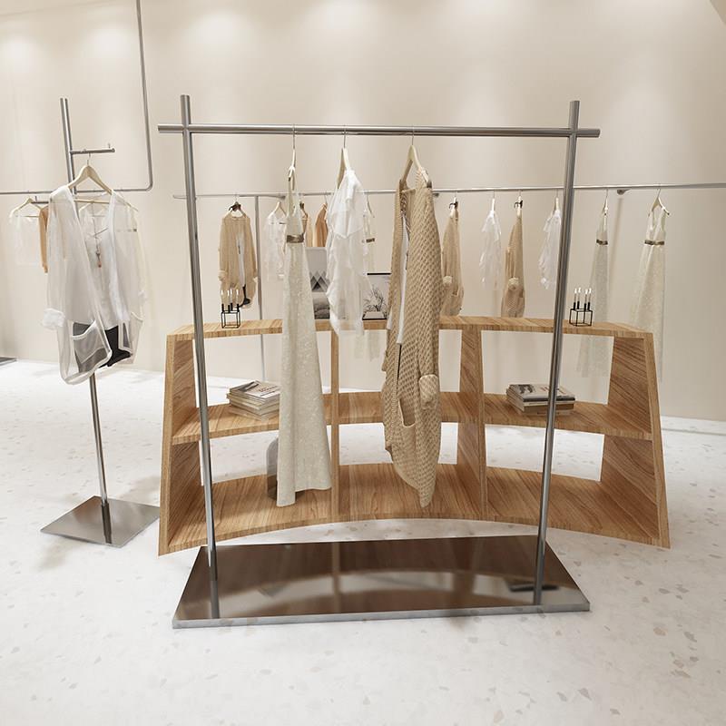女装展示架不锈钢加厚落地服装架简约陈列挂衣架全板货架架子