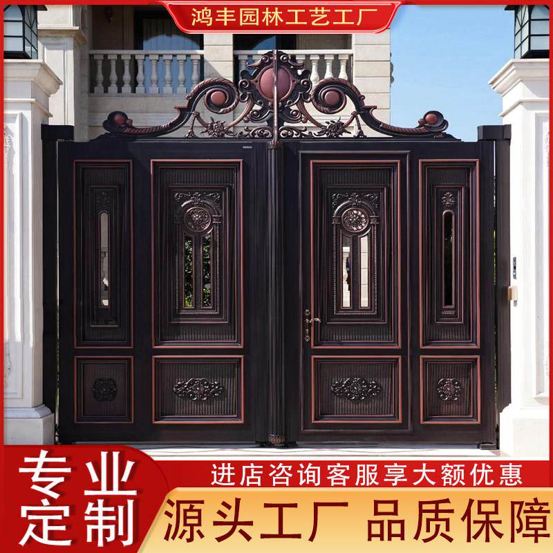 定制铁艺别墅庭院大门农村自建房入户门大铁门欧式花园门双门