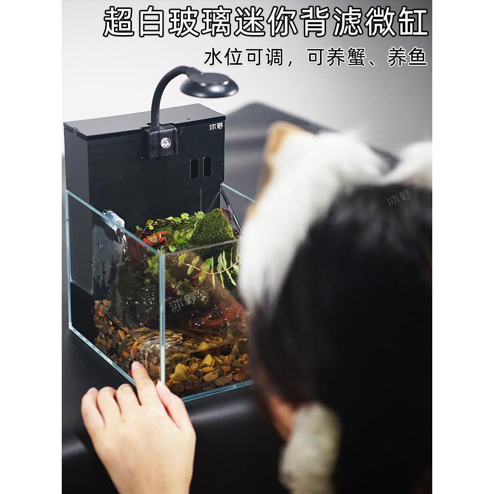 沐野小贝迷你背滤微缸小型珊瑚海水缸螃蟹缸水陆微景观苔藓生态缸