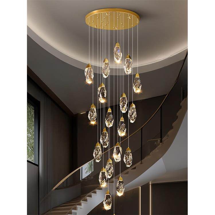 别墅螺旋楼梯长枝形吊灯现代简单阁楼公寓覆式楼无障碍豪华客厅高