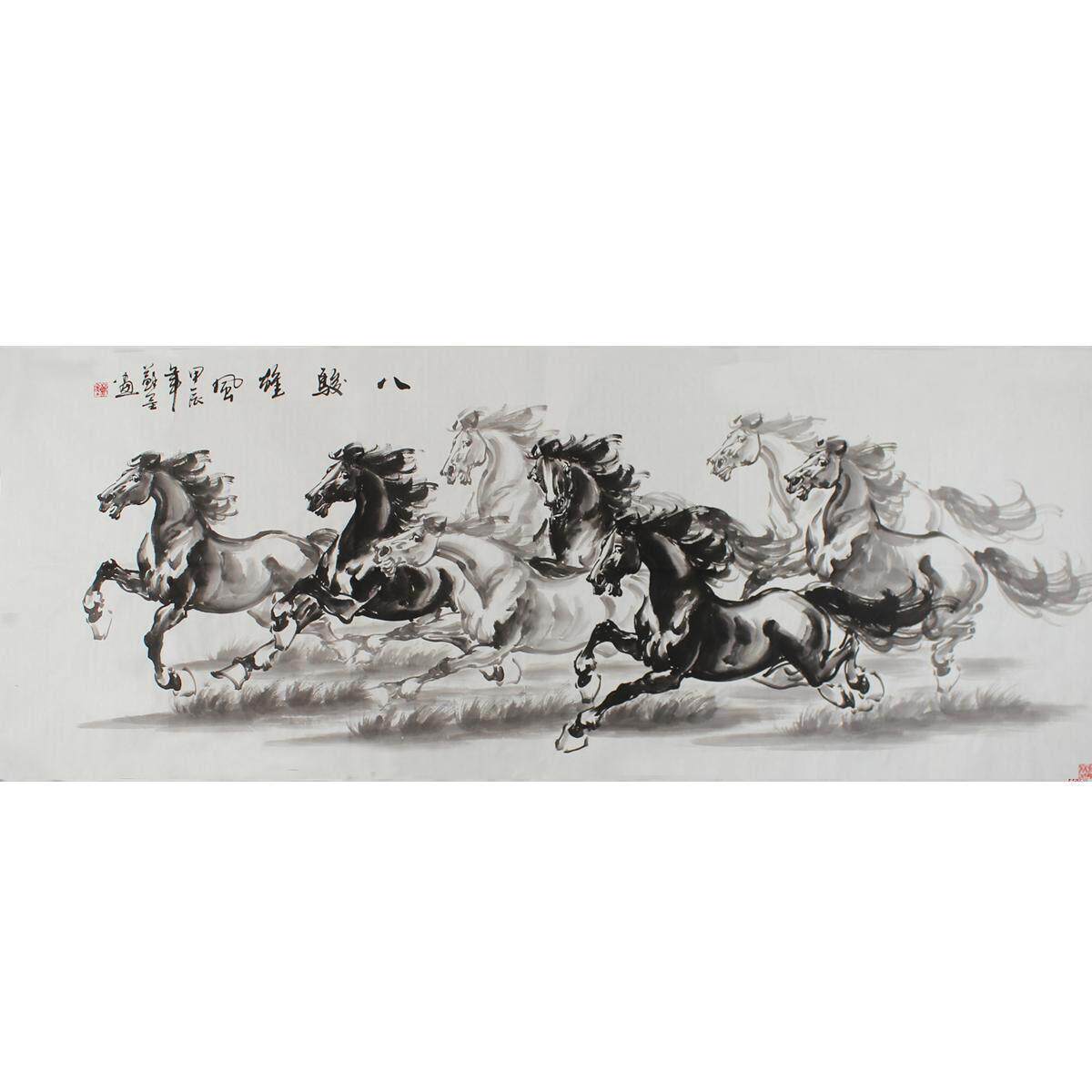 纯手绘字画国画马八骏图前程万里马到成功客厅会议室国画