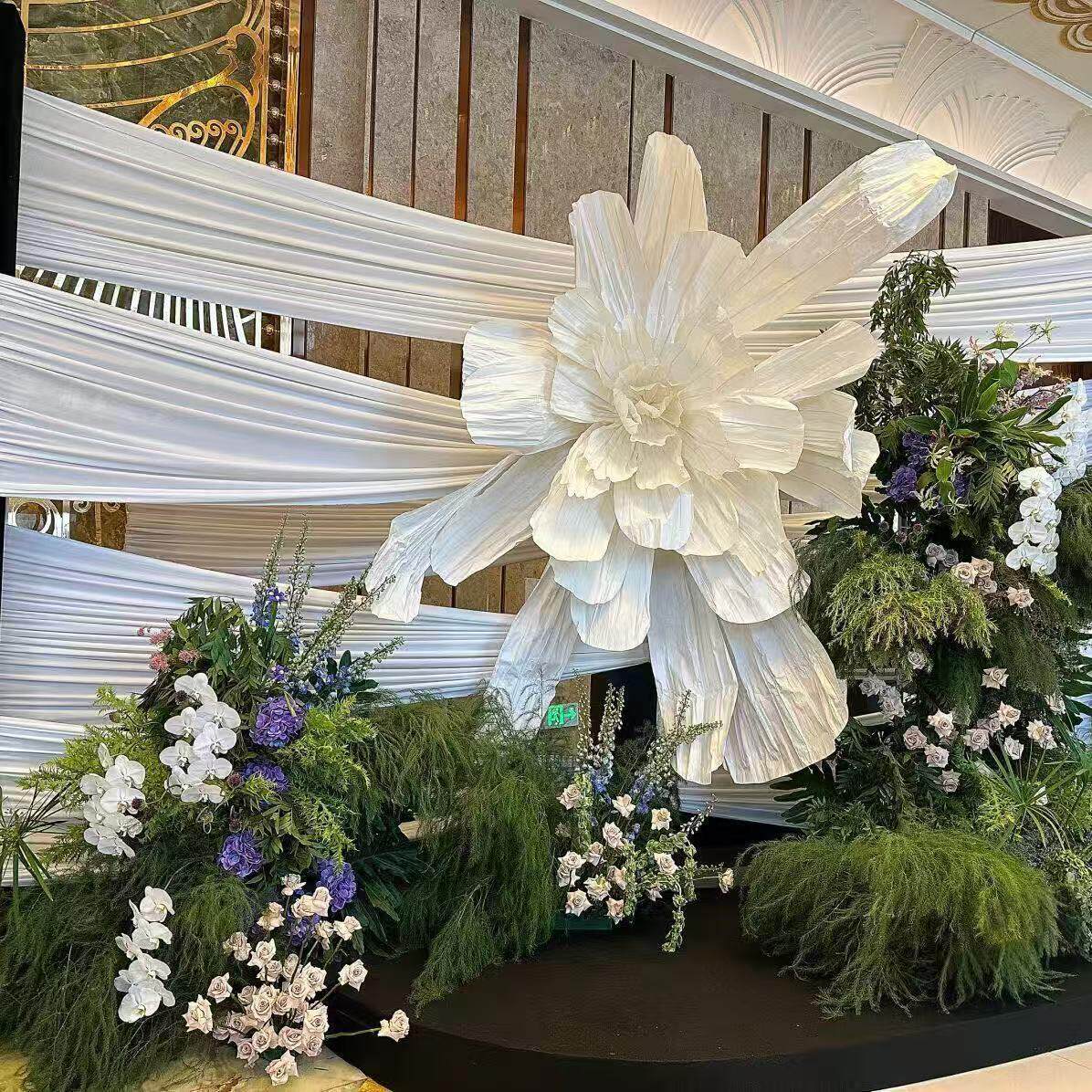 成品大型婚礼手工纸艺花背景装饰褶皱橱窗美塑花纸花婚庆道具美陈
