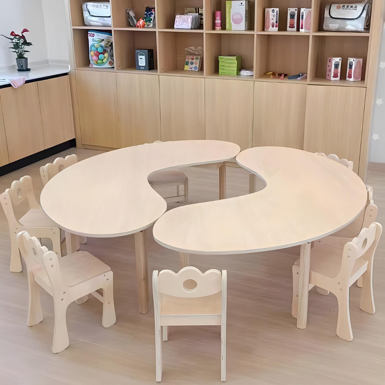 幼儿园月亮桌实木托育月牙桌弧形桌子儿童早教培训绘画学习课桌椅