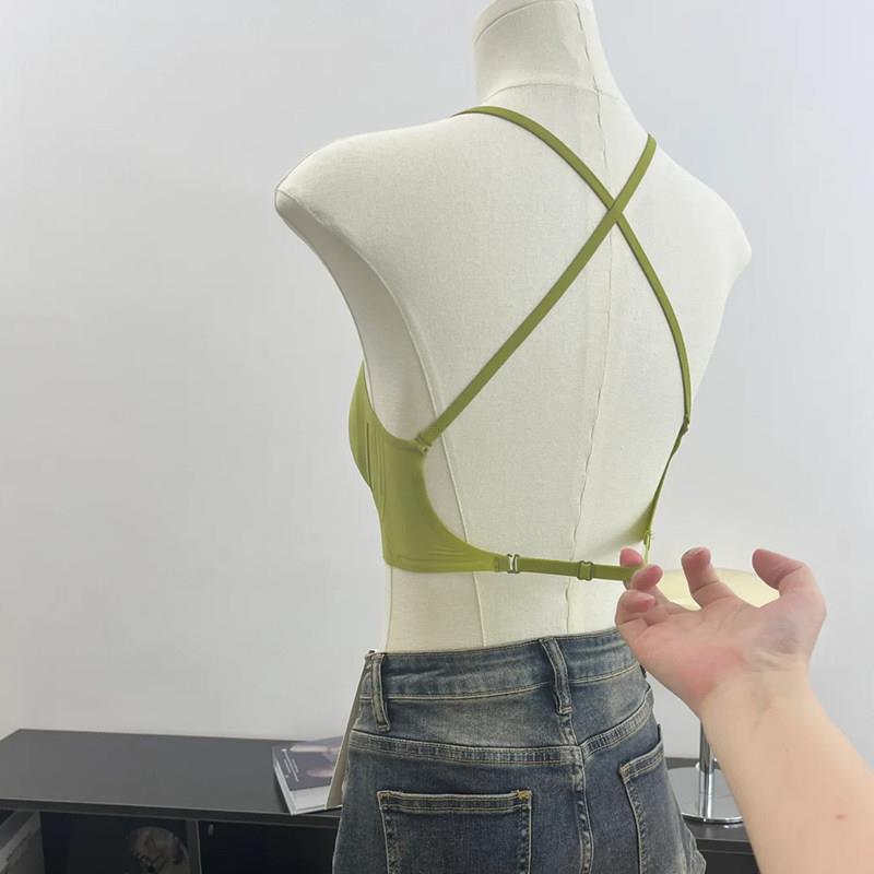 美背内衣女细带大u型露背bra小胸聚拢薄款无痕文胸罩夏季一体背心