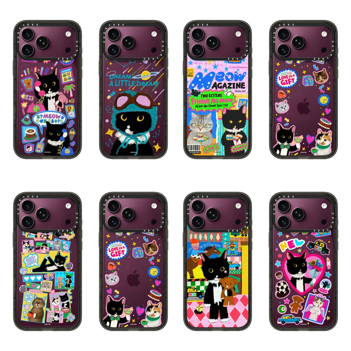 NEWNEW 贴纸小黑猫勃艮第酒红色适用iPhone18/17promax苹果16/15pro可爱创意卡通手机壳14磁吸潮壳女防摔硬壳