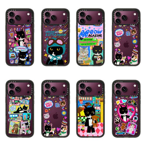 NEWNEW 贴纸小黑猫勃艮第酒红色适用iPhone18/17promax苹果16/15pro可爱创意卡通手机壳14磁吸潮壳女防摔硬壳