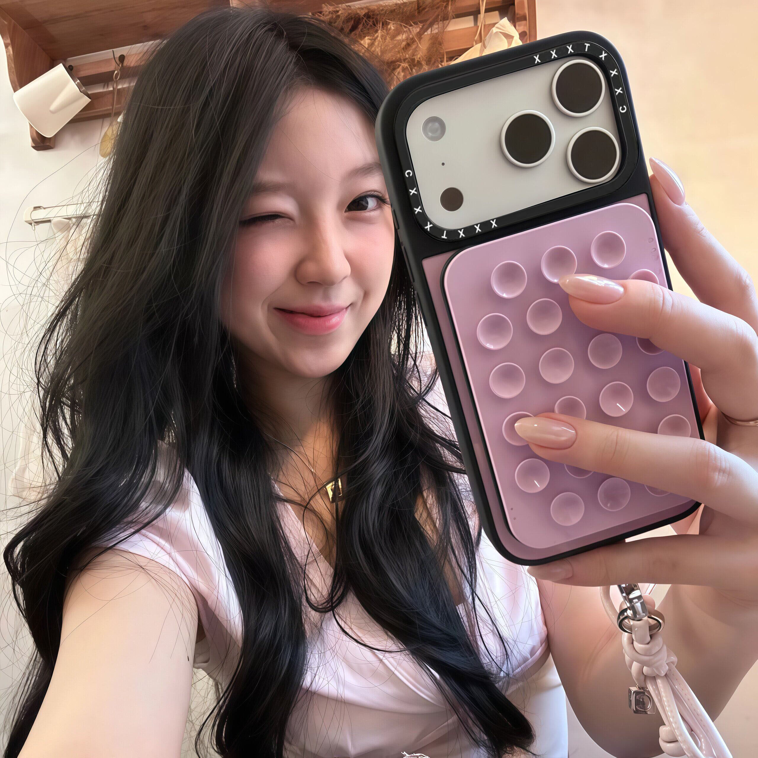 粉色吸盘磁吸卡包支架手机通用折叠少女MagSafe便携收纳支架女图片