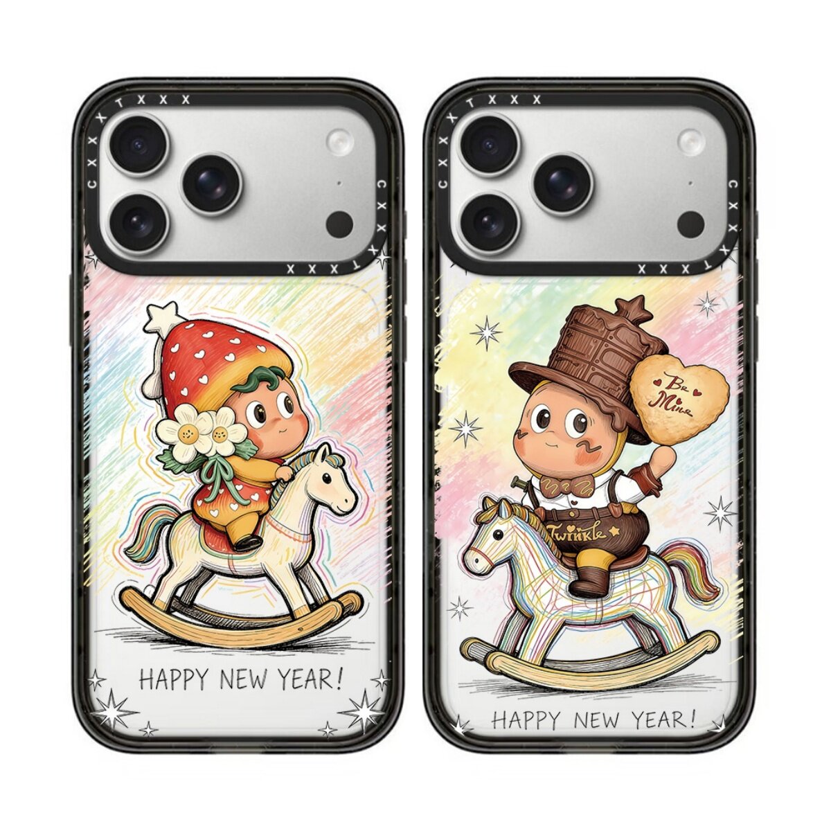 复古线稿风瑶瑶马手机壳17promax适用于iPhone16pro草莓巧克力CP款15plus设计艺术14max防摔13pro可爱保护套