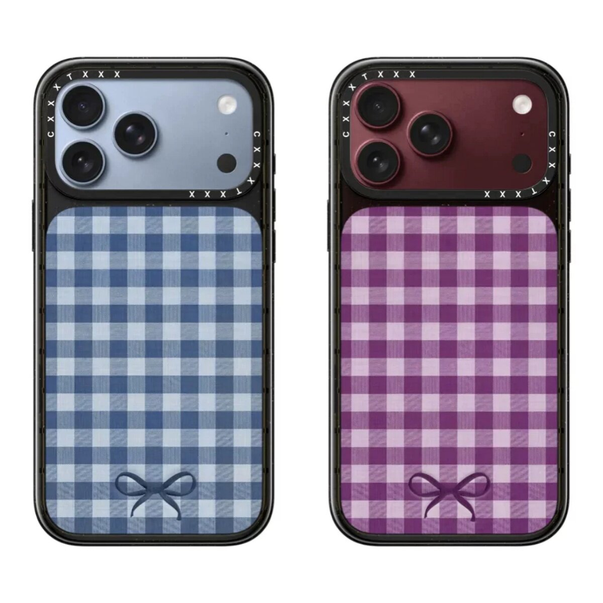 格纹蝴蝶结冰川蓝/勃艮第酒红适用于iPhone18/17pro手机壳可爱艺术个性创意16/15/14/13pm潮酷磁吸防摔硬壳女