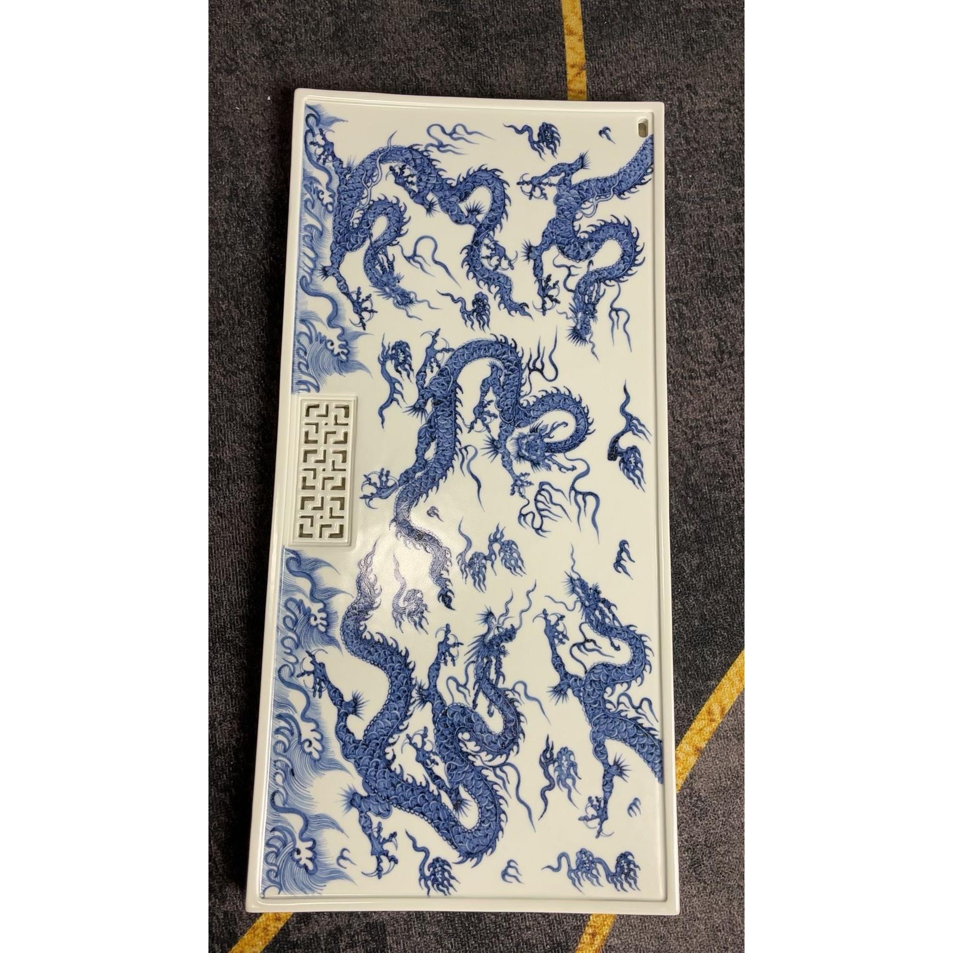 60*33元代青花5龙干湿二用茶盘景德镇陶瓷手工手绘