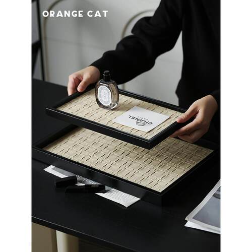 ORANGE CAT中古木质托盘高级感轻奢家用入户玄关钥匙收纳盘长方形