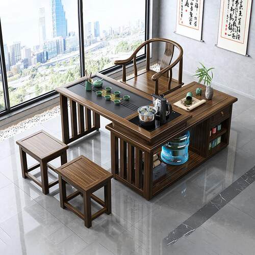 阳台家用茶桌小茶台实木移动茶几烧水壶一体嵌入式泡茶新中式组合