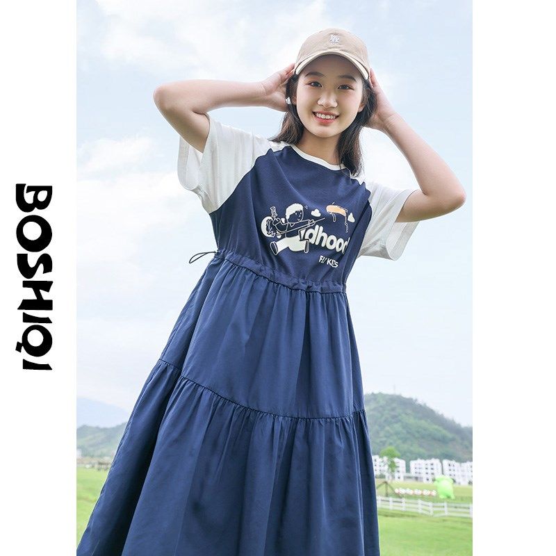 女大童连衣裙夏季2025新款洋气过膝长裙13岁初中学生薄款纯棉裙子