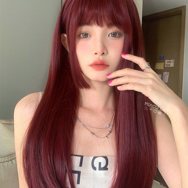 一口喵假发女长发网红jk姬发齐刘海红色日常自然逼真lolita全头套